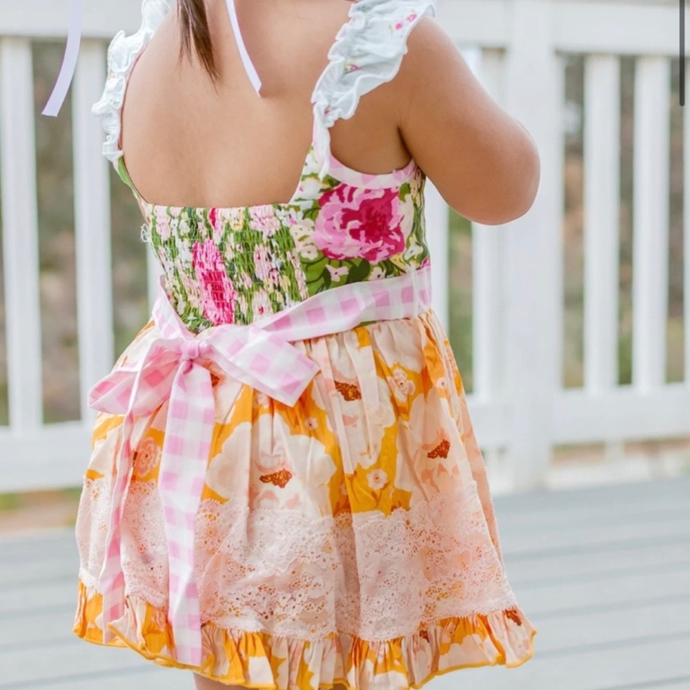 SweetHoney Pink and Green Casual Dress with Ruffled Hem